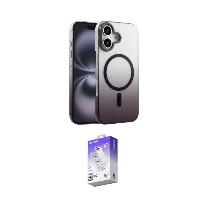 MARSİLYAN™- iPhone 16 Kılıf Ahenk Doku Özel Seri - Siyah Bilvis 5in1 3D Magic Cam Ekran Koruyucu