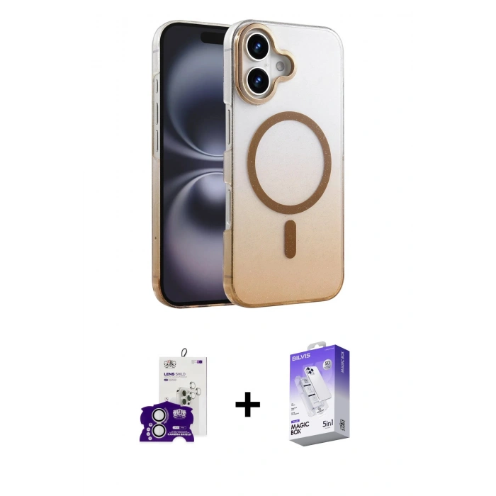 MARSİLYAN™- iPhone 16 Kılıf Ahenk Doku Özel Seri - Siyah Bilvis 5in1 3D Magic Cam Ekran Koruyucu + Bilvis Titan Kamera Lens - GS