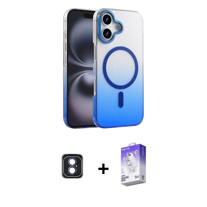 MARSİLYAN™- iPhone 16 Kılıf Ahenk Doku Özel Seri - Siyah Bilvis 5in1 3D Magic Cam Ekran Koruyucu + PVD Metal Kamera Lens - MI