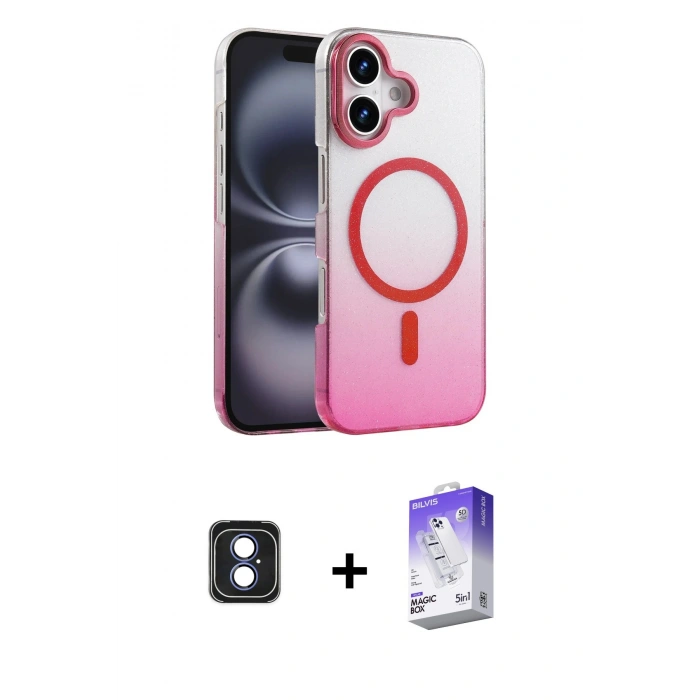 MARSİLYAN™- iPhone 16 Kılıf Ahenk Doku Özel Seri - Siyah Bilvis 5in1 3D Magic Cam Ekran Koruyucu + PVD Metal Kamera Lens - MI