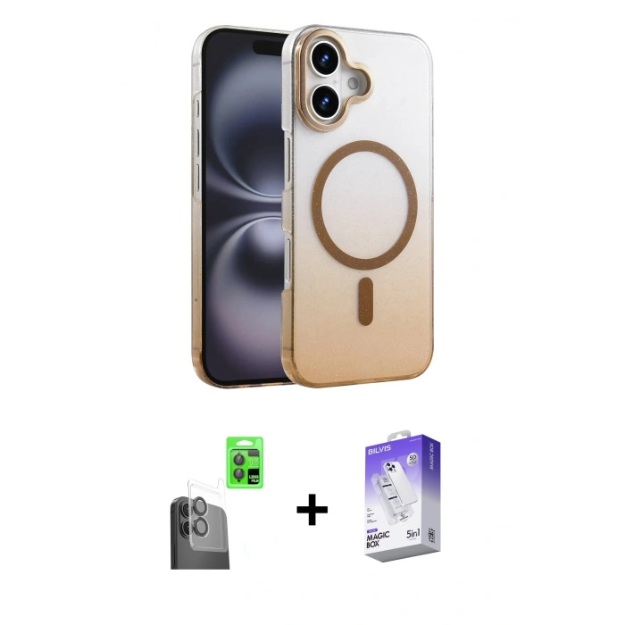 MARSİLYAN™- iPhone 16 Kılıf Ahenk Doku Özel Seri - Siyah Bilvis 5in1 3D Magic Cam Ekran Koruyucu + Raze Metal Kamera Lens - SH