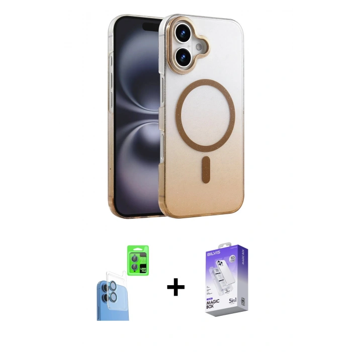 MARSİLYAN™- iPhone 16 Kılıf Ahenk Doku Özel Seri - Siyah Bilvis 5in1 3D Magic Cam Ekran Koruyucu + Raze Metal Kamera Lens - LT
