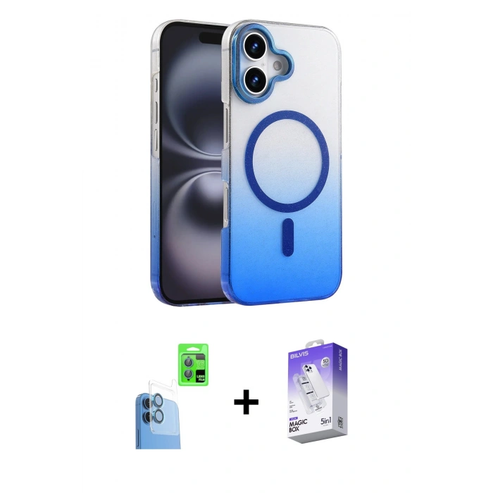 MARSİLYAN™- iPhone 16 Kılıf Ahenk Doku Özel Seri - Siyah Bilvis 5in1 3D Magic Cam Ekran Koruyucu + Raze Metal Kamera Lens - LT
