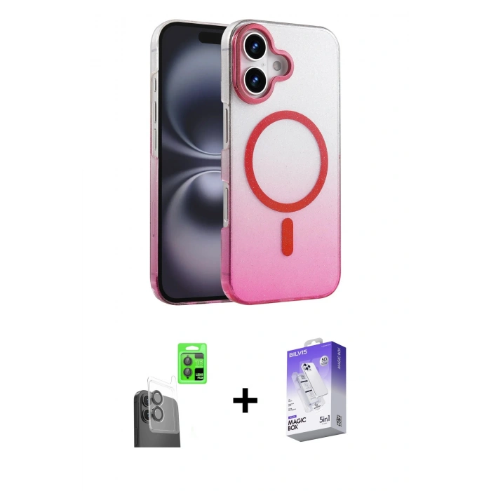 MARSİLYAN™- iPhone 16 Kılıf Ahenk Doku Özel Seri - Siyah Bilvis 5in1 3D Magic Cam Ekran Koruyucu + Raze Metal Kamera Lens - SH