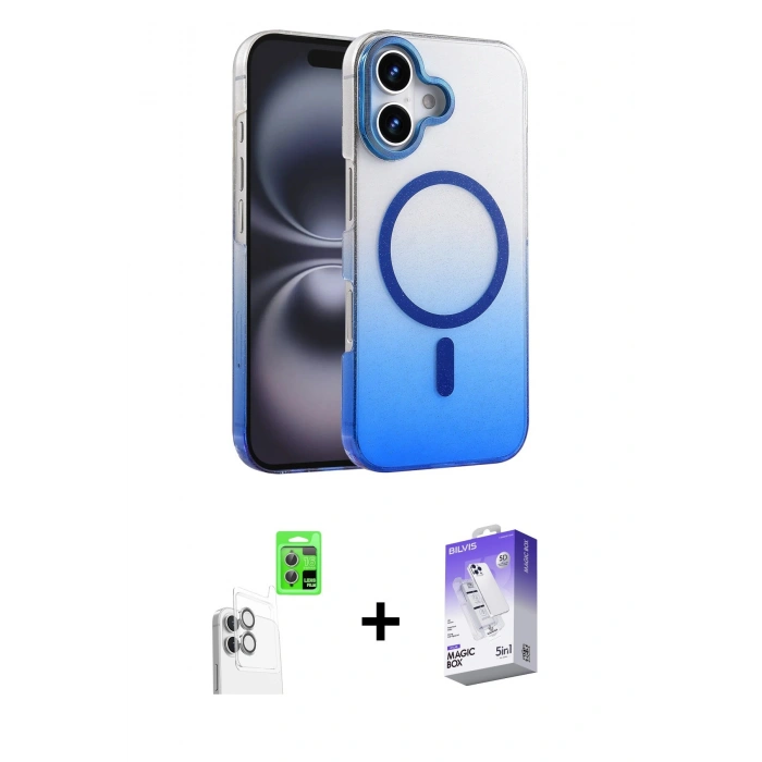 MARSİLYAN™- iPhone 16 Kılıf Ahenk Doku Özel Seri - Siyah Bilvis 5in1 3D Magic Cam Ekran Koruyucu + Raze Metal Kamera Lens - BZ