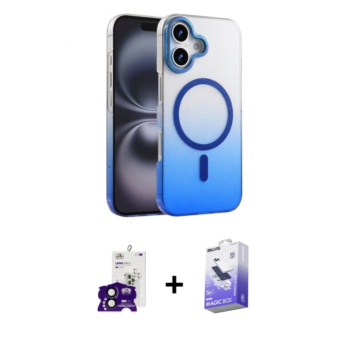 MARSİLYAN™- iPhone 16 Kılıf Ahenk Doku Özel Seri - Siyah Bilvis 5in1 5D Magic Hayalet Cam Ekran Koruyucu + Bilvis Titan Kamera Lens - SH