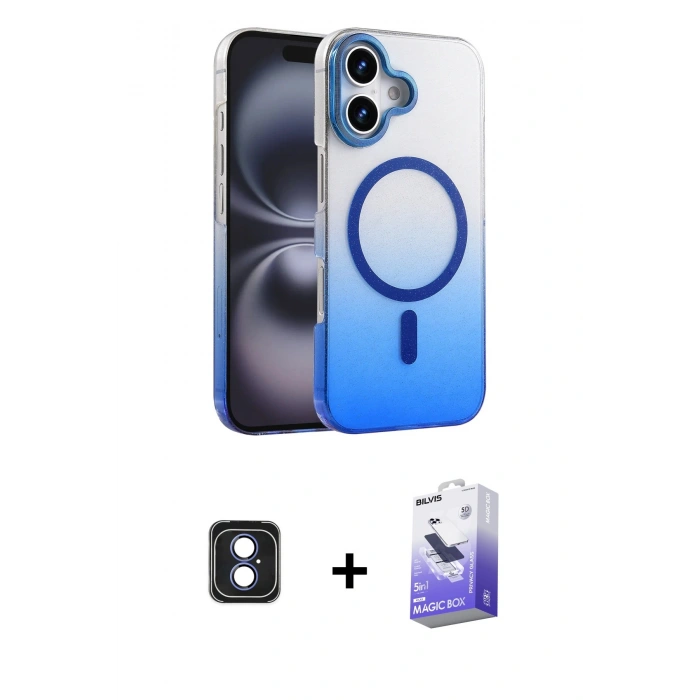 MARSİLYAN™- iPhone 16 Kılıf Ahenk Doku Özel Seri - Siyah Bilvis 5in1 5D Magic Hayalet Cam Ekran Koruyucu + PVD Metal Kamera Lens - MI