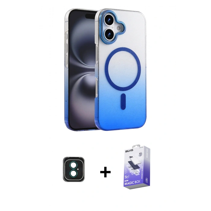 MARSİLYAN™- iPhone 16 Kılıf Ahenk Doku Özel Seri - Siyah Bilvis 5in1 5D Magic Hayalet Cam Ekran Koruyucu + PVD Metal Kamera Lens - YL