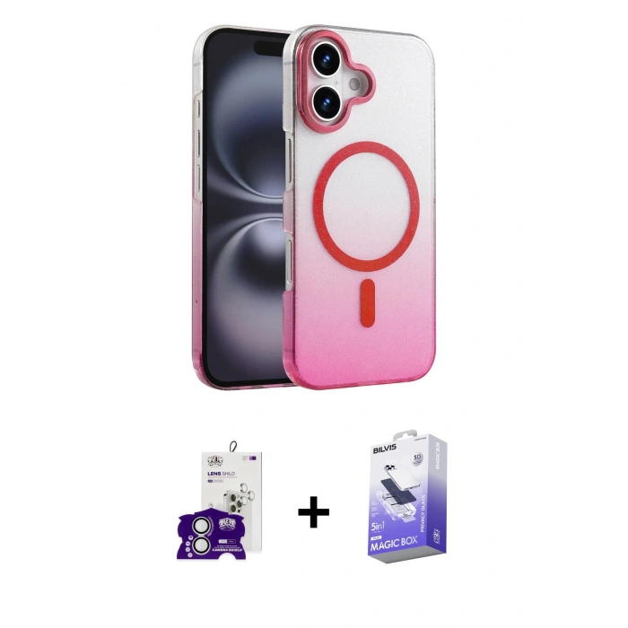 MARSİLYAN™- iPhone 16 Kılıf Ahenk Doku Özel Seri - Siyah Bilvis 5in1 5D Magic Hayalet Cam Ekran Koruyucu + Bilvis Titan Kamera Lens - GS
