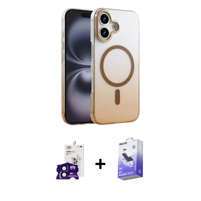 MARSİLYAN™- iPhone 16 Kılıf Ahenk Doku Özel Seri - Siyah Bilvis 5in1 5D Magic Hayalet Cam Ekran Koruyucu + Bilvis Titan Kamera Lens - SH
