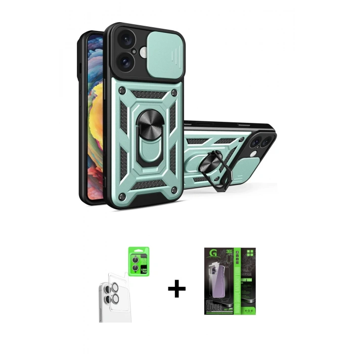 MARSİLYAN™- iPhone 16 Kılıf Ahenk Klasik - Şeffaf 360 Full Body Arka Koruyucu + Raze Metal Kamera Lens - BZ
