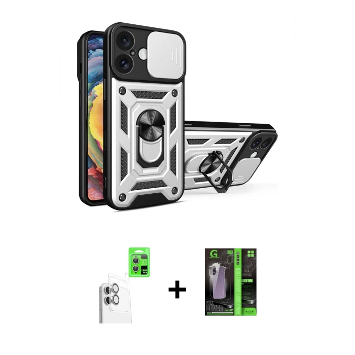 MARSİLYAN™- iPhone 16 Kılıf Ahenk Klasik - Şeffaf 360 Full Body Arka Koruyucu + Raze Metal Kamera Lens - BZ