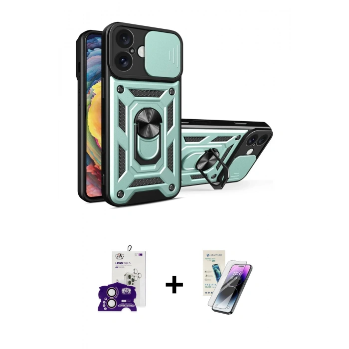 MARSİLYAN™- iPhone 16 Kılıf Ahenk Klasik - Şeffaf Pasifik Cam Ekran Koruyucu + Bilvis Titan Kamera Lens - PE