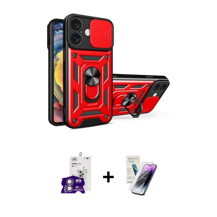 MARSİLYAN™- iPhone 16 Kılıf Ahenk Klasik - Şeffaf Pasifik Cam Ekran Koruyucu + Bilvis Titan Kamera Lens - GS