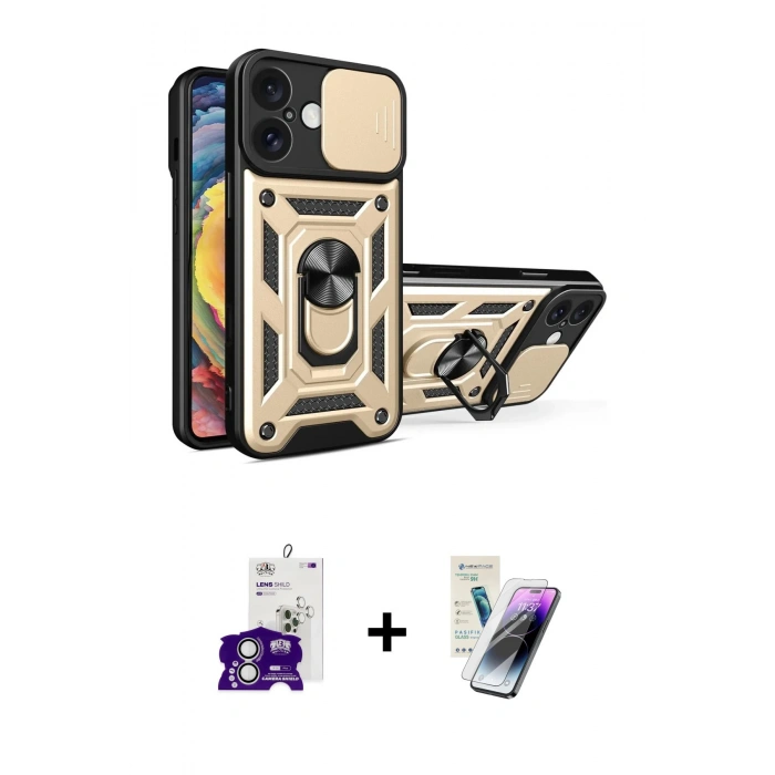 MARSİLYAN™- iPhone 16 Kılıf Ahenk Klasik - Şeffaf Pasifik Cam Ekran Koruyucu + Bilvis Titan Kamera Lens - GS