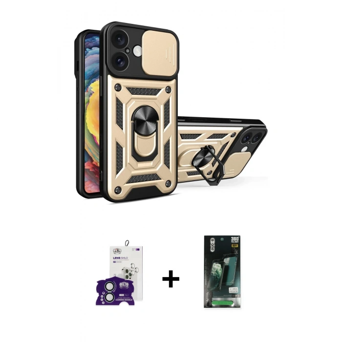 MARSİLYAN™- iPhone 16 Kılıf Ahenk Klasik - Siyah 360 Mat Full Body Arka Koruyucu + Bilvis Titan Kamera Lens - YL