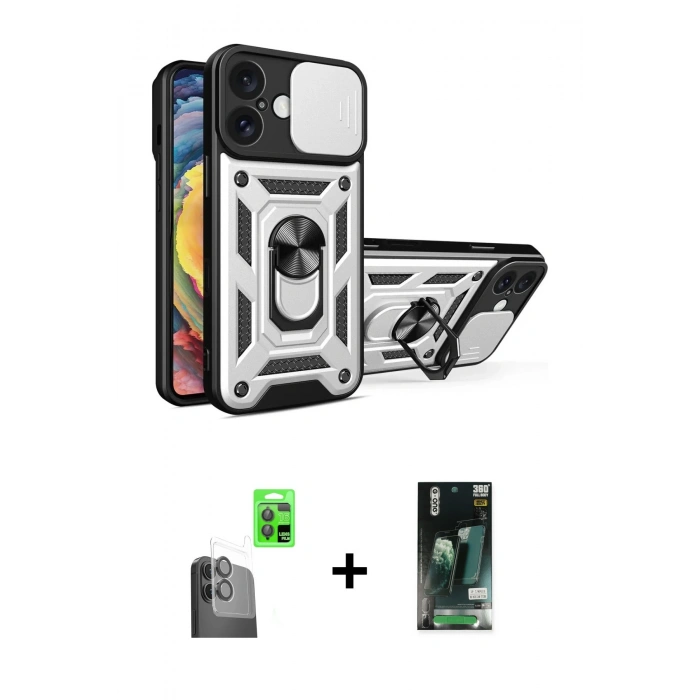 MARSİLYAN™- iPhone 16 Kılıf Ahenk Klasik - Siyah 360 Mat Full Body Arka Koruyucu + Raze Metal Kamera Lens - SH