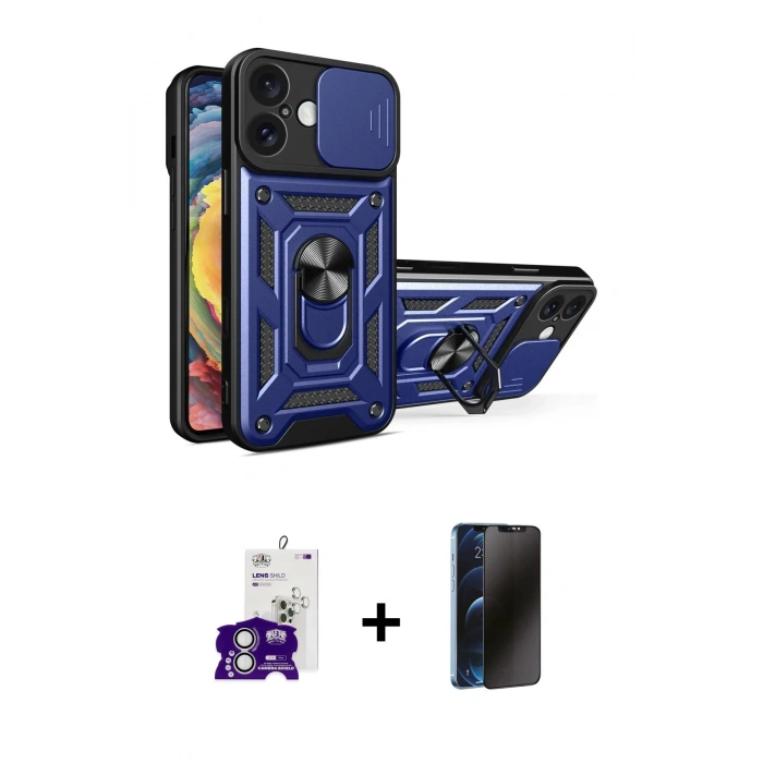 MARSİLYAN™- iPhone 16 Kılıf Ahenk Klasik - Siyah 3D Antistatik Hayalet Cam Ekran Koruyucu + Bilvis Titan Kamera Lens - GS