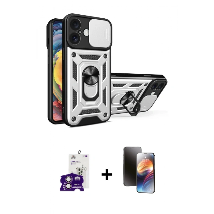 MARSİLYAN™- iPhone 16 Kılıf Ahenk Klasik - Siyah 3D Antistatik Mat Seramik Nano Ekran Koruyucu + Bilvis Titan Kamera Lens - PE