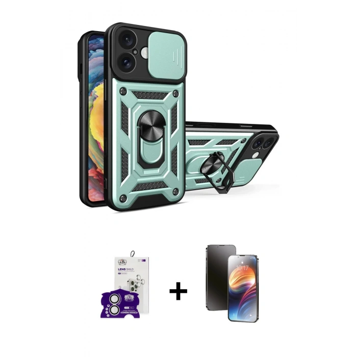 MARSİLYAN™- iPhone 16 Kılıf Ahenk Klasik - Siyah 3D Antistatik Mat Seramik Nano Ekran Koruyucu + Bilvis Titan Kamera Lens - GS