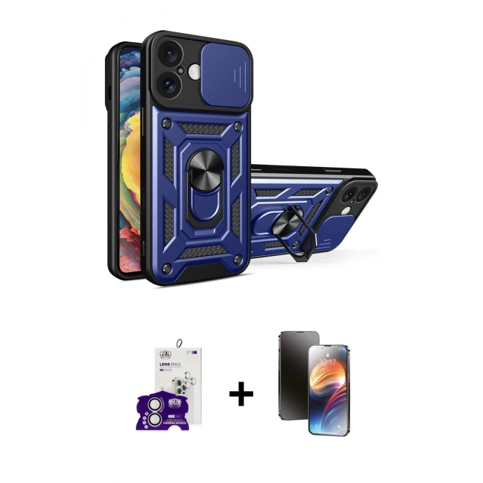 MARSİLYAN™- iPhone 16 Kılıf Ahenk Klasik - Siyah 3D Antistatik Mat Seramik Nano Ekran Koruyucu + Bilvis Titan Kamera Lens - GS