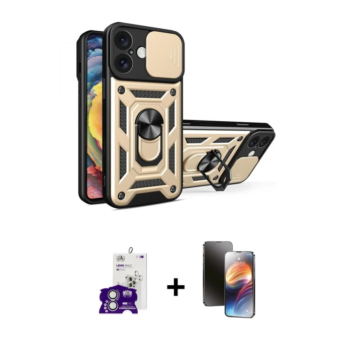 MARSİLYAN™- iPhone 16 Kılıf Ahenk Klasik - Siyah 3D Antistatik Mat Seramik Nano Ekran Koruyucu + Bilvis Titan Kamera Lens - GS