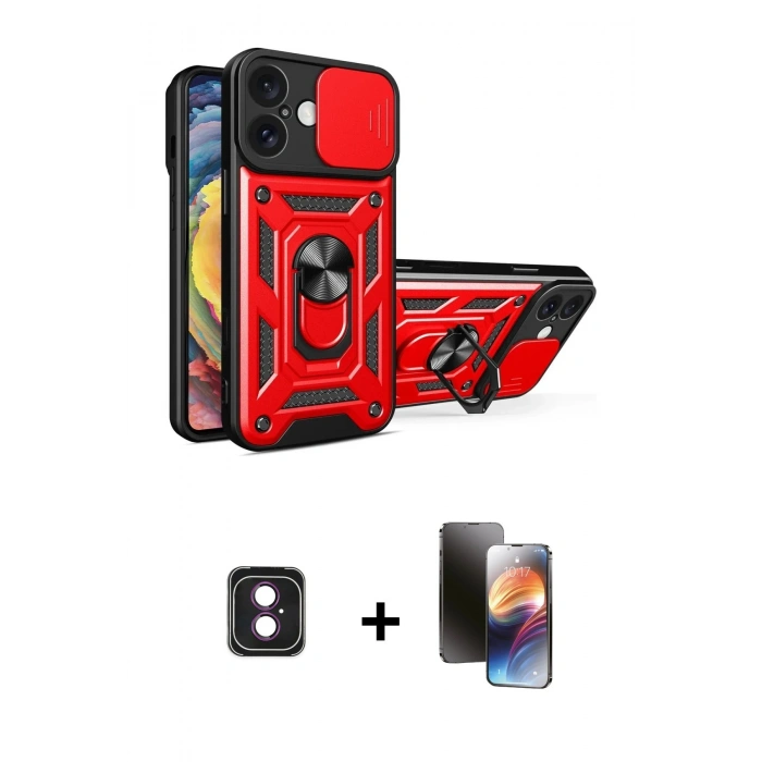 MARSİLYAN™- iPhone 16 Kılıf Ahenk Klasik - Siyah 3D Antistatik Mat Seramik Nano Ekran Koruyucu + PVD Metal Kamera Lens - PE