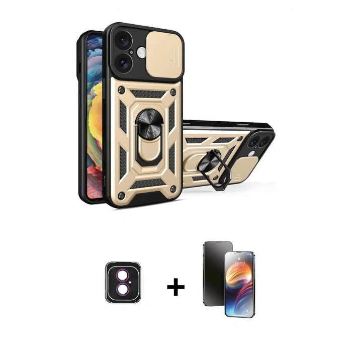 MARSİLYAN™- iPhone 16 Kılıf Ahenk Klasik - Siyah 3D Antistatik Mat Seramik Nano Ekran Koruyucu + PVD Metal Kamera Lens - PE