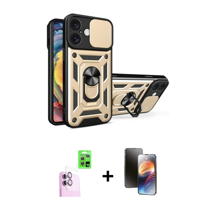 MARSİLYAN™- iPhone 16 Kılıf Ahenk Klasik - Siyah 3D Antistatik Mat Seramik Nano Ekran Koruyucu + Pembe Raze Metal Kamera Lens