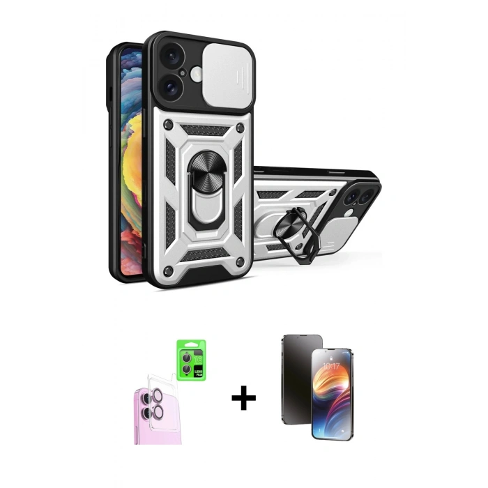 MARSİLYAN™- iPhone 16 Kılıf Ahenk Klasik - Siyah 3D Antistatik Mat Seramik Nano Ekran Koruyucu + Pembe Raze Metal Kamera Lens
