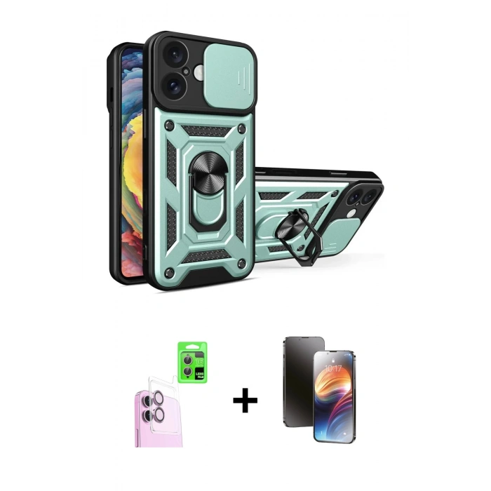 MARSİLYAN™- iPhone 16 Kılıf Ahenk Klasik - Siyah 3D Antistatik Mat Seramik Nano Ekran Koruyucu + Pembe Raze Metal Kamera Lens