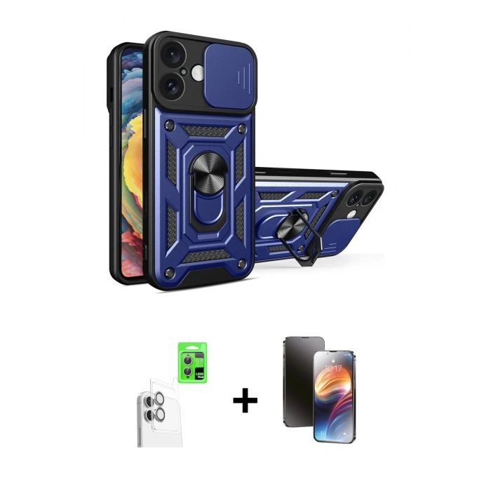 MARSİLYAN™- iPhone 16 Kılıf Ahenk Klasik - Siyah 3D Antistatik Mat Seramik Nano Ekran Koruyucu + Raze Metal Kamera Lens - BZ