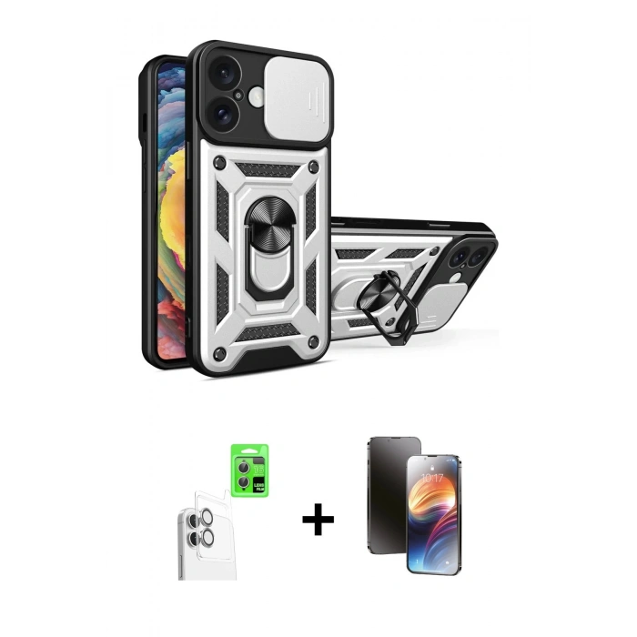 MARSİLYAN™- iPhone 16 Kılıf Ahenk Klasik - Siyah 3D Antistatik Mat Seramik Nano Ekran Koruyucu + Raze Metal Kamera Lens - BZ