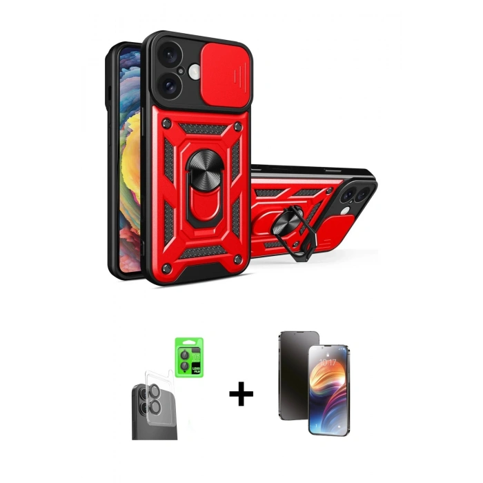 MARSİLYAN™- iPhone 16 Kılıf Ahenk Klasik - Siyah 3D Antistatik Mat Seramik Nano Ekran Koruyucu + Raze Metal Kamera Lens - SH
