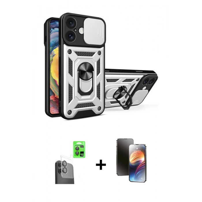 MARSİLYAN™- iPhone 16 Kılıf Ahenk Klasik - Siyah 3D Antistatik Mat Seramik Nano Ekran Koruyucu + Raze Metal Kamera Lens - SH