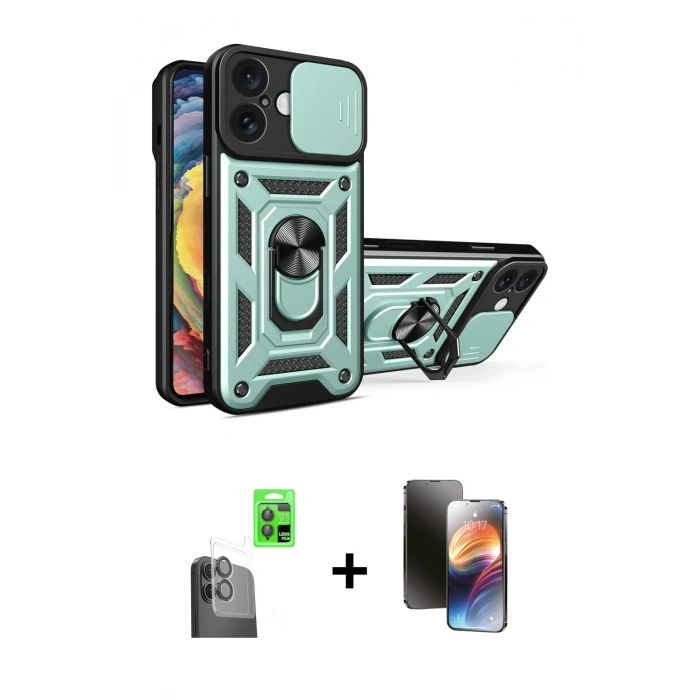 MARSİLYAN™- iPhone 16 Kılıf Ahenk Klasik - Siyah 3D Antistatik Mat Seramik Nano Ekran Koruyucu + Raze Metal Kamera Lens - SH