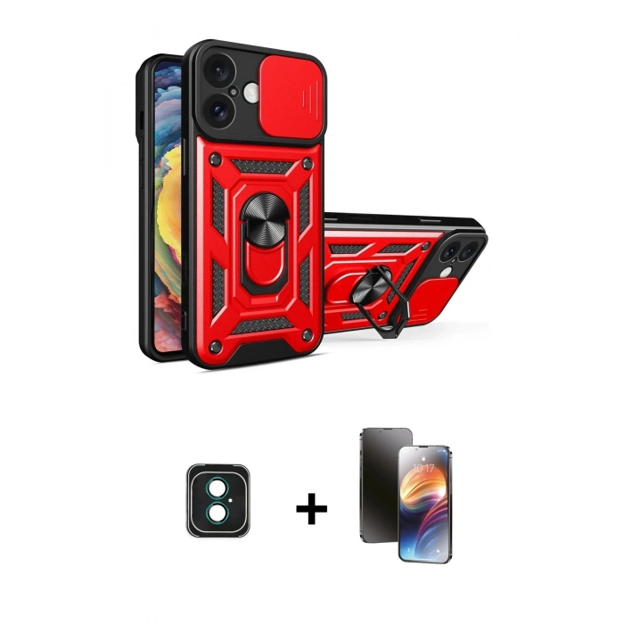 MARSİLYAN™- iPhone 16 Kılıf Ahenk Klasik - Siyah 3D Antistatik Mat Seramik Nano Ekran Koruyucu + PVD Metal Kamera Lens - YL