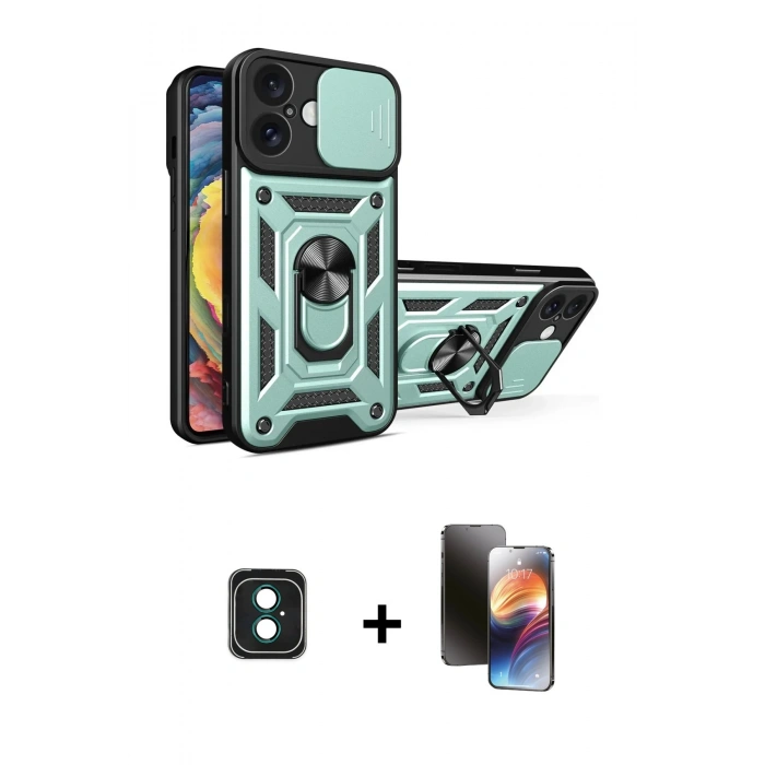 MARSİLYAN™- iPhone 16 Kılıf Ahenk Klasik - Siyah 3D Antistatik Mat Seramik Nano Ekran Koruyucu + PVD Metal Kamera Lens - YL