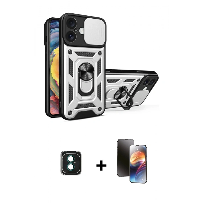 MARSİLYAN™- iPhone 16 Kılıf Ahenk Klasik - Siyah 3D Antistatik Mat Seramik Nano Ekran Koruyucu + PVD Metal Kamera Lens - YL