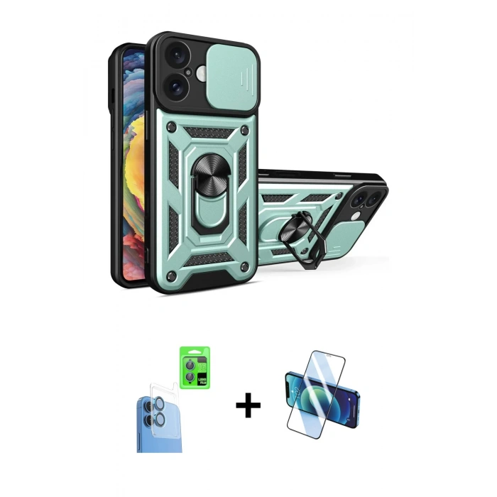MARSİLYAN™- iPhone 16 Kılıf Ahenk Klasik - Siyah 3D Antistatik Seramik Nano Ekran Koruyucu + Raze Metal Kamera Lens - LT