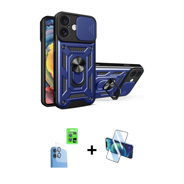 MARSİLYAN™- iPhone 16 Kılıf Ahenk Klasik - Siyah 3D Antistatik Seramik Nano Ekran Koruyucu + Raze Metal Kamera Lens - LT