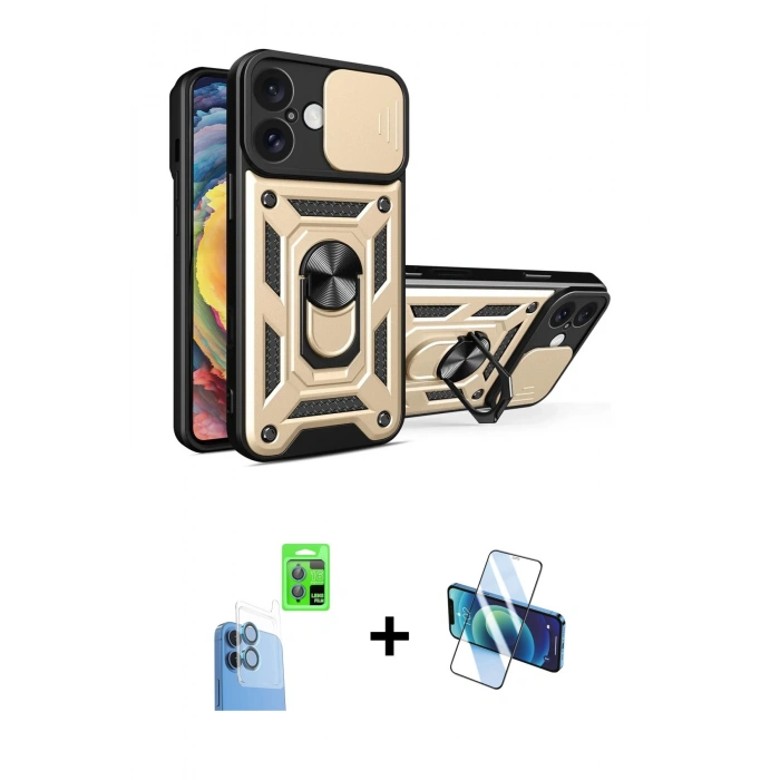 MARSİLYAN™- iPhone 16 Kılıf Ahenk Klasik - Siyah 3D Antistatik Seramik Nano Ekran Koruyucu + Raze Metal Kamera Lens - LT