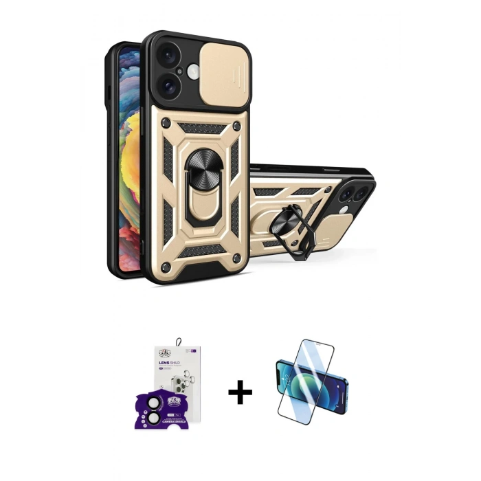 MARSİLYAN™- iPhone 16 Kılıf Ahenk Klasik - Siyah 3D Antistatik Seramik Nano Ekran Koruyucu + Bilvis Titan Kamera Lens - SH
