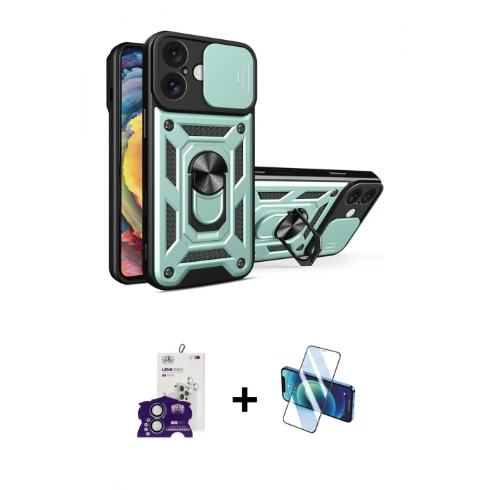 MARSİLYAN™- iPhone 16 Kılıf Ahenk Klasik - Siyah 3D Antistatik Seramik Nano Ekran Koruyucu + Bilvis Titan Kamera Lens - YL