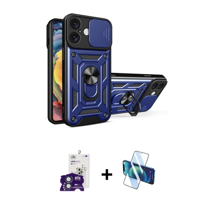 MARSİLYAN™- iPhone 16 Kılıf Ahenk Klasik - Siyah 3D Antistatik Seramik Nano Ekran Koruyucu + Bilvis Titan Kamera Lens - YL