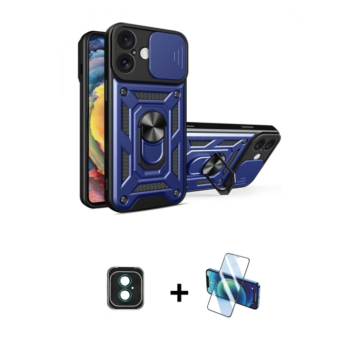 MARSİLYAN™- iPhone 16 Kılıf Ahenk Klasik - Siyah 3D Antistatik Seramik Nano Ekran Koruyucu + PVD Metal Kamera Lens - YL