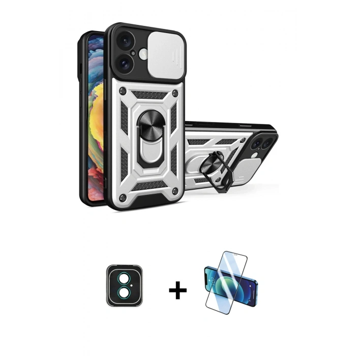 MARSİLYAN™- iPhone 16 Kılıf Ahenk Klasik - Siyah 3D Antistatik Seramik Nano Ekran Koruyucu + PVD Metal Kamera Lens - YL