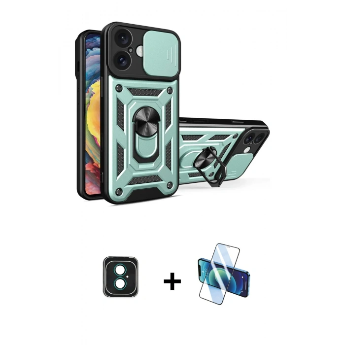 MARSİLYAN™- iPhone 16 Kılıf Ahenk Klasik - Siyah 3D Antistatik Seramik Nano Ekran Koruyucu + PVD Metal Kamera Lens - YL
