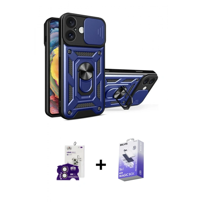 MARSİLYAN™- iPhone 16 Kılıf Ahenk Klasik - Siyah Bilvis 5in1 5D Magic Hayalet Cam Ekran Koruyucu + Bilvis Titan Kamera Lens - PE