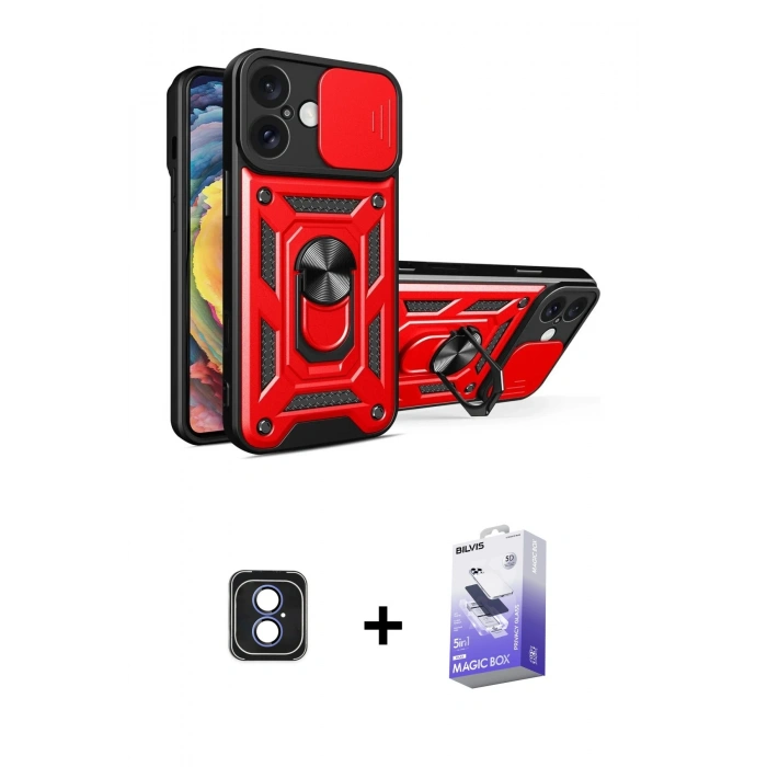 MARSİLYAN™- iPhone 16 Kılıf Ahenk Klasik - Siyah Bilvis 5in1 5D Magic Hayalet Cam Ekran Koruyucu + PVD Metal Kamera Lens - MI